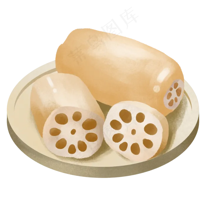 卡通手绘美食原素材荷花果实之盘(2500X2500(DPI:300))psd模版下载
