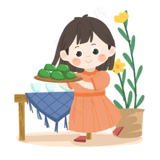 清明节卡通女孩吃青团PNG素材