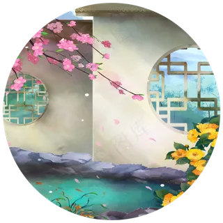 江南园林鱼池锦鲤花卉