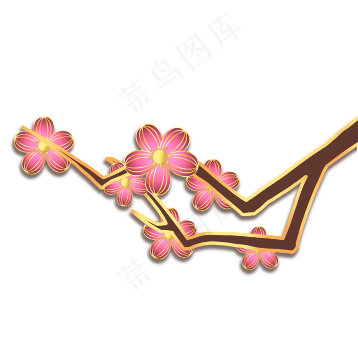 新年立体红金装饰梅花,免抠元素