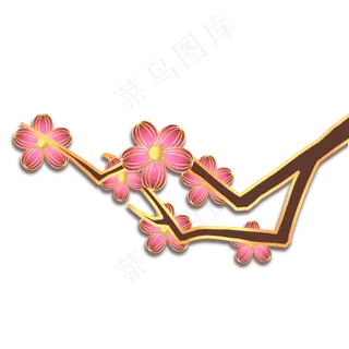 新年立体红金装饰梅花,免抠元素