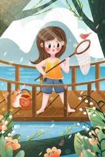 小清新夏天女孩桥上捞鱼 小清新夏天女孩桥上捞鱼