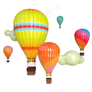 五四青年彩色热气球三维电商空间