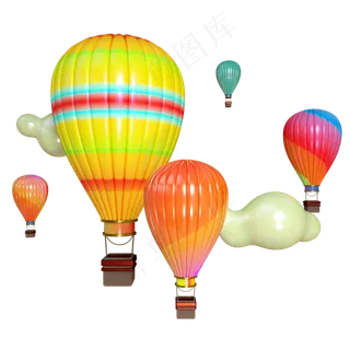 五四青年彩色热气球三维电商空间