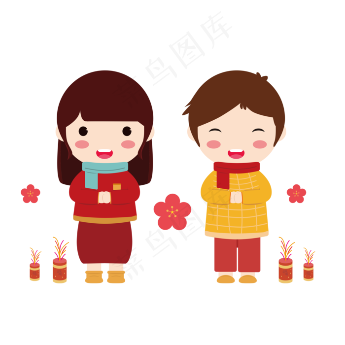 可爱中国娃娃春节新年,免抠元素(3500X3500(DPI:300))psd模版下载