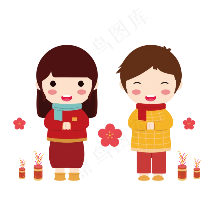 可爱中国娃娃春节新年,免抠元素