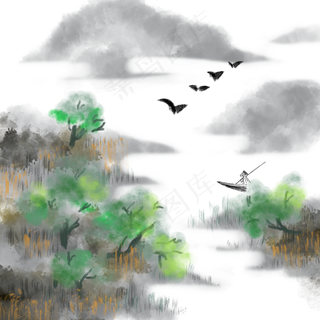 水墨山川河流画