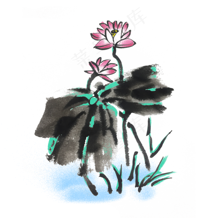 夏天荷花开水墨手绘插画