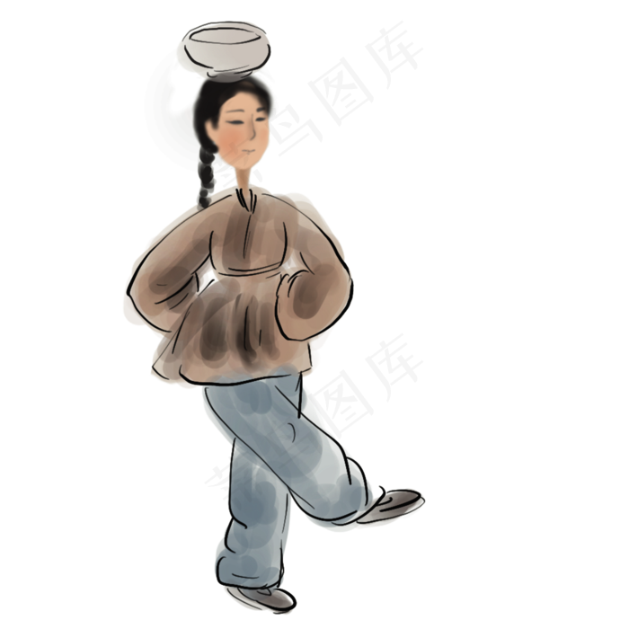 古代街头顶碗的人,免抠元素