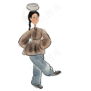 古代街头顶碗的人,免抠元素