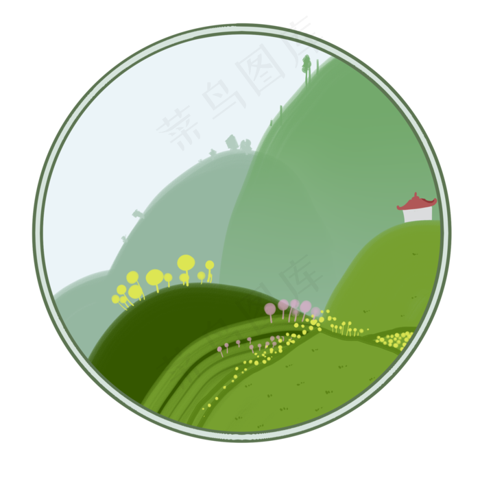 春天风景植物插画,免抠元素