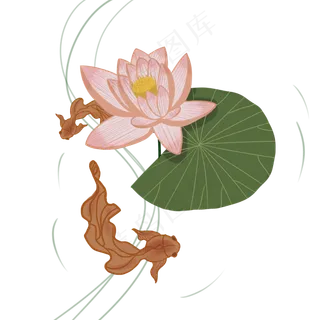 春夏日式风格荷花荷叶金鱼PNG