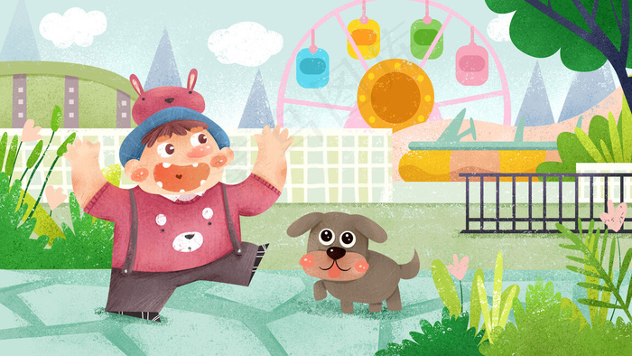 游乐园出游卡通童趣背景