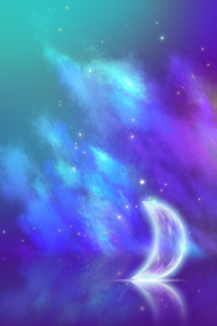 星空里发光的水晶月亮(3545X5315(DPI:300))psd模版下载