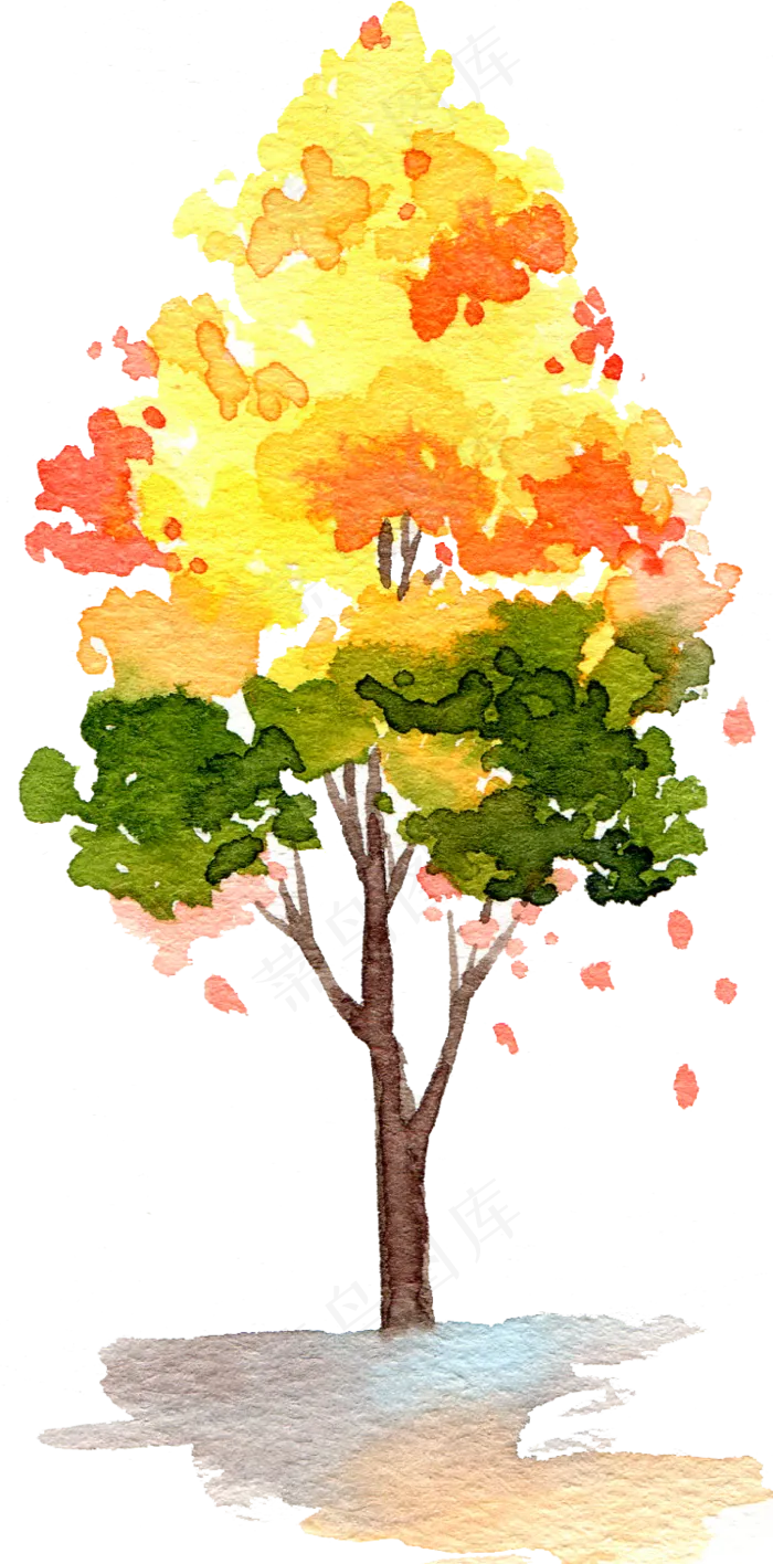 卡通手绘水彩树木黄色创意叶子(750X1517(DPI:300))psd模版下载
