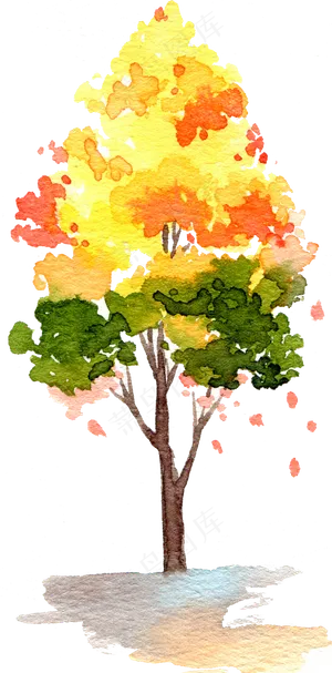 卡通手绘水彩树木黄色创意叶子 卡通手绘水彩树木黄色创意叶子