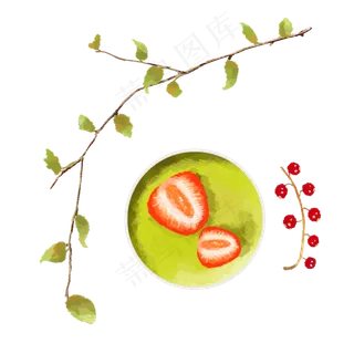 手绘美食抹茶慕斯草莓杯