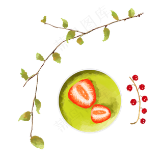 手绘美食抹茶慕斯草莓杯