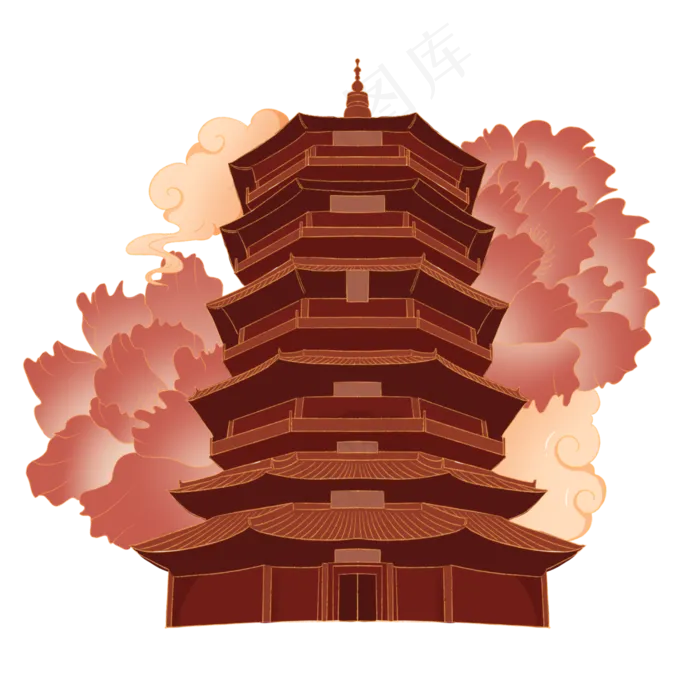 国潮中国风寺庙建筑(2000X2000(DPI:300))psd模版下载