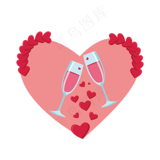 矢量手绘卡通爱心香槟,免抠元素