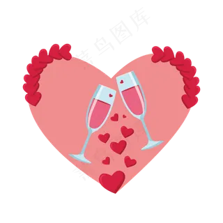 矢量手绘卡通爱心香槟,免抠元素