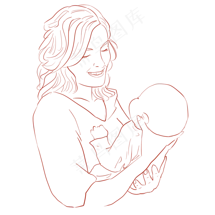 母亲节之亲子互动抱婴儿线稿免抠(2000X2000(DPI:300))psd模版下载