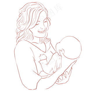 母亲节之亲子互动抱婴儿线稿免抠