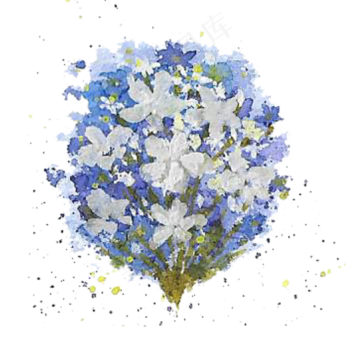 手绘水彩蓝紫色系花朵手捧花免扣(2000X2000(DPI:600))psd模版下载