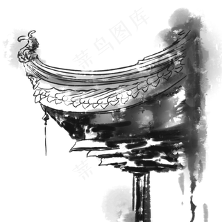 水墨屋檐中国风,免抠元素
