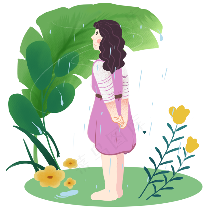 谷雨看雨景的小女孩(2000X2000(DPI:300))psd模版下载