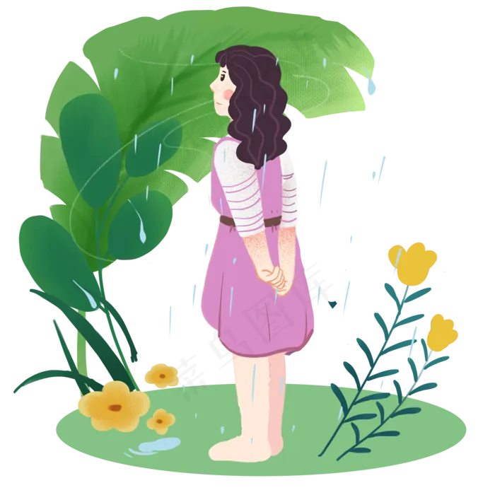 谷雨看雨景的小女孩