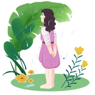 谷雨看雨景的小女孩