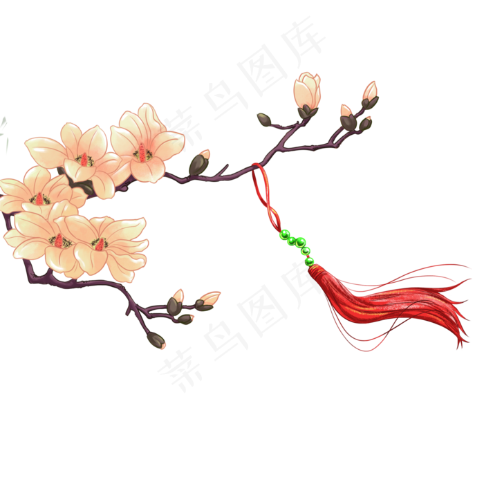 中国风花枝上的挂饰,免抠元素(2000*2000px 300 dpi )psd模版下载