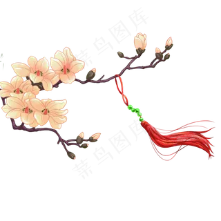 中国风花枝上的挂饰,免抠元素