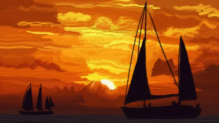 夕阳西下海与帆船(2880*1620px 300 dpi )psd模版下载
