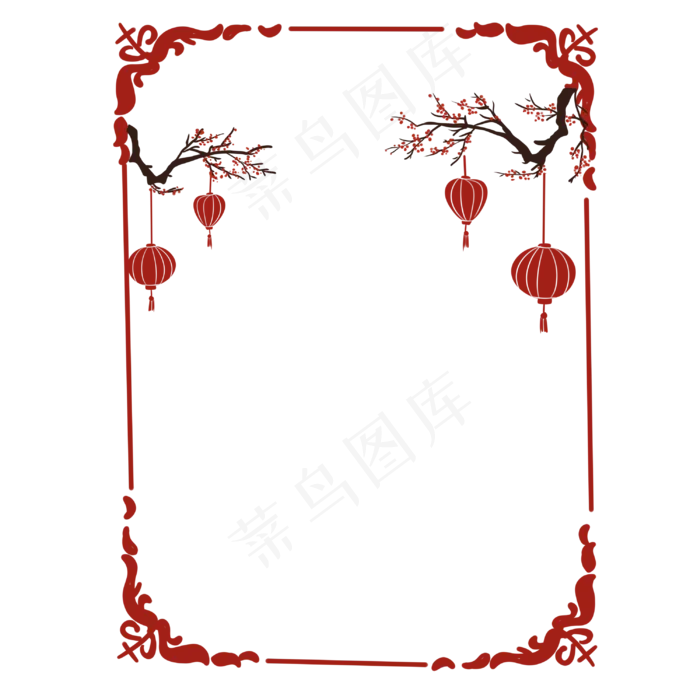 唯美腊八节红色灯笼边框,免抠元素(3000X3000(DPI:299))psd模版下载
