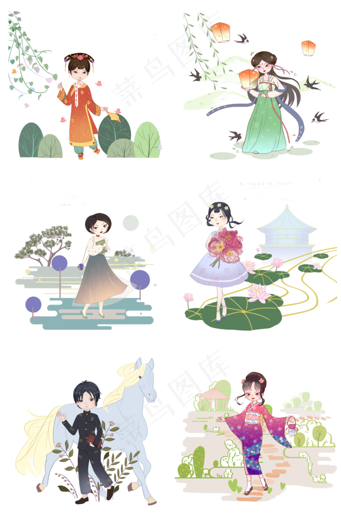 春分人物插画合集,免抠元素