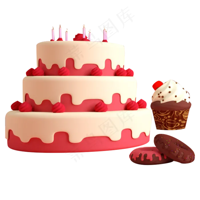 彩色生日蛋糕美食,免抠元素
