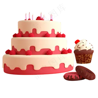 彩色生日蛋糕美食,免抠元素