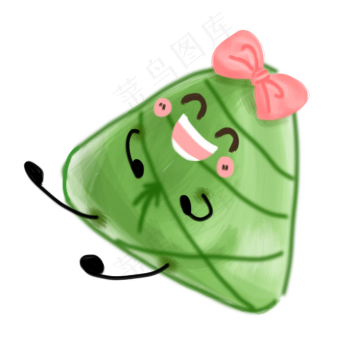 夏季端午节绿色蝴蝶结大笑粽子手,免抠元素