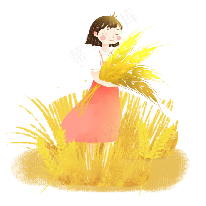 芒种麦田收麦子女孩png素材(2000X2000(DPI:300))psd模版下载