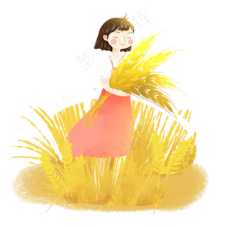 芒种麦田收麦子女孩png素材 芒种麦田收麦子女孩png素材