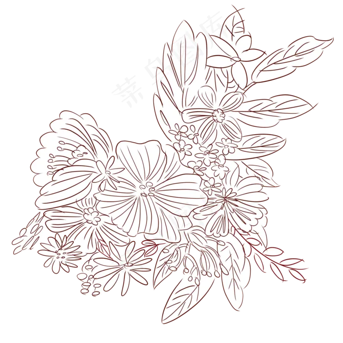 线稿花卉植物花草花线稿(2000X2000(DPI:300))psd模版下载