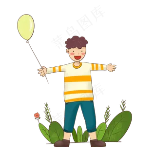 儿童节拿气球的男孩手绘