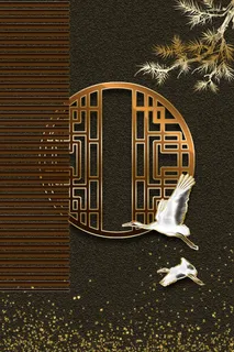 新中式松树 仙鹤 帘子 窗户黑色中国风装饰画 新中式松树 仙鹤 帘子 窗户黑色中国风装饰画