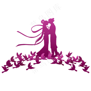 七夕牛郎织女鹊桥剪影,免抠元素