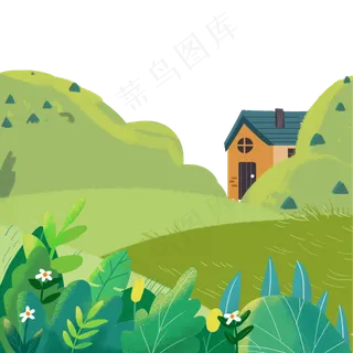彩色山村风景元素,免抠元素