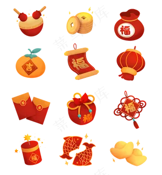 过年春节新年图标,免抠元素