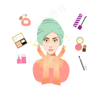矢量手绘卡通化妆,免抠元素