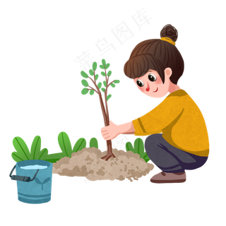 植树节种树的女孩,免抠元素